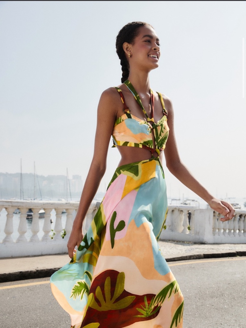 farm rio Multicolor Tropical Painting Cut-Out Buckles Maxi Dress XS - Picture 2 of 10